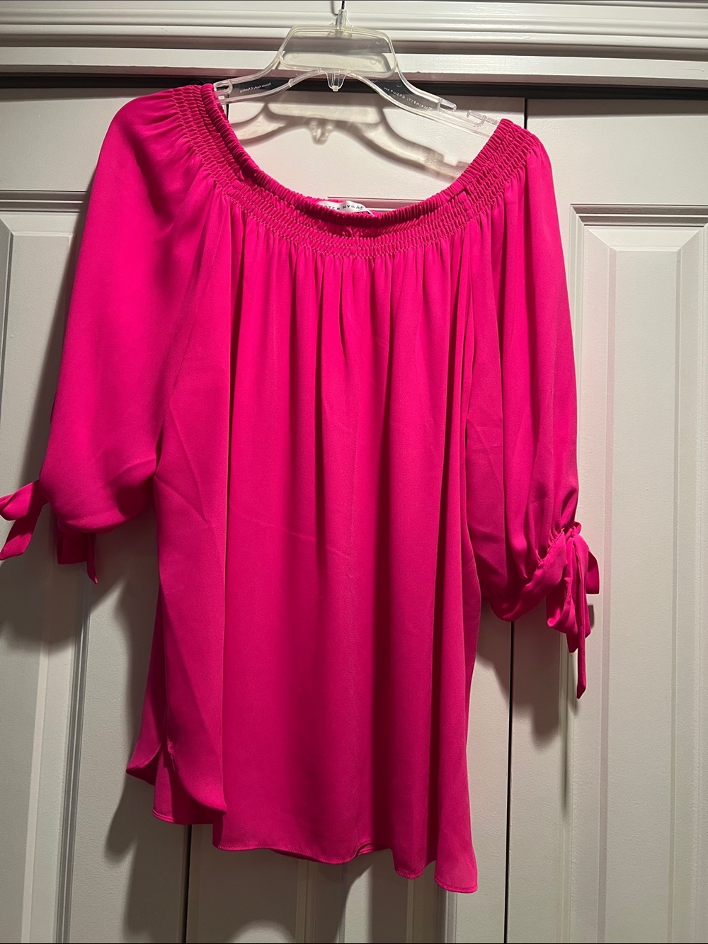 Bright Pink  Peasant Blouse with Tie Sleeves